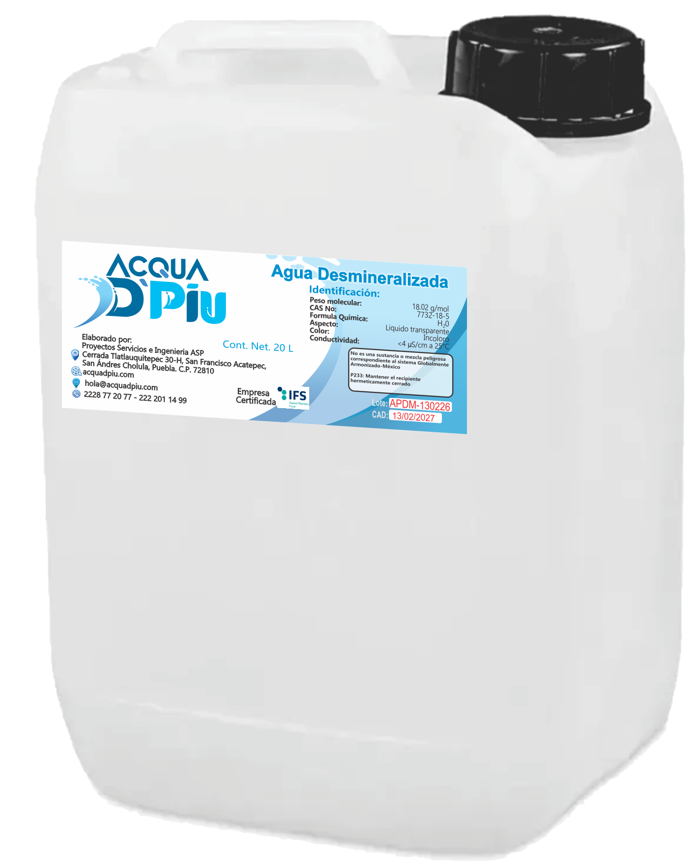 Garrafón de agua desmineralizada Acqua DPiu