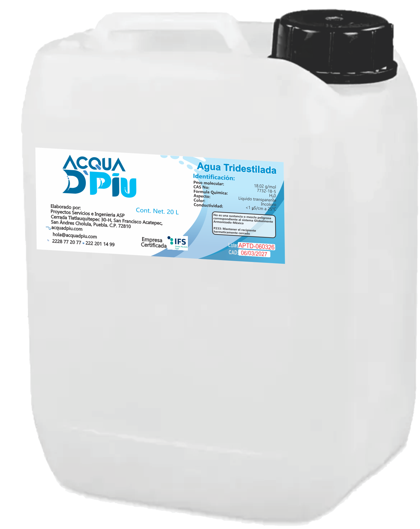 Garrafón de agua tridestilada Acqua DPiu
