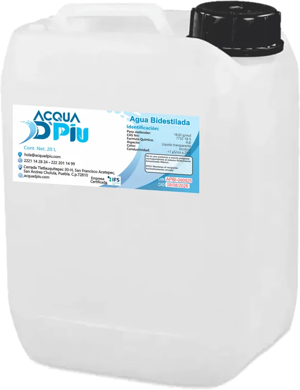 Porrón de 20 litros de Agua Bidestilada Acqua DPiu